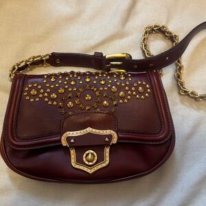 Miu Miu Maroon Leather Shoulder Bag with Gold Details